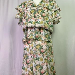 Vintage 90s Floral Skirt & Blouse Set Size 10